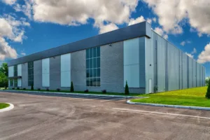 Modern industrial building with durable metal siding
