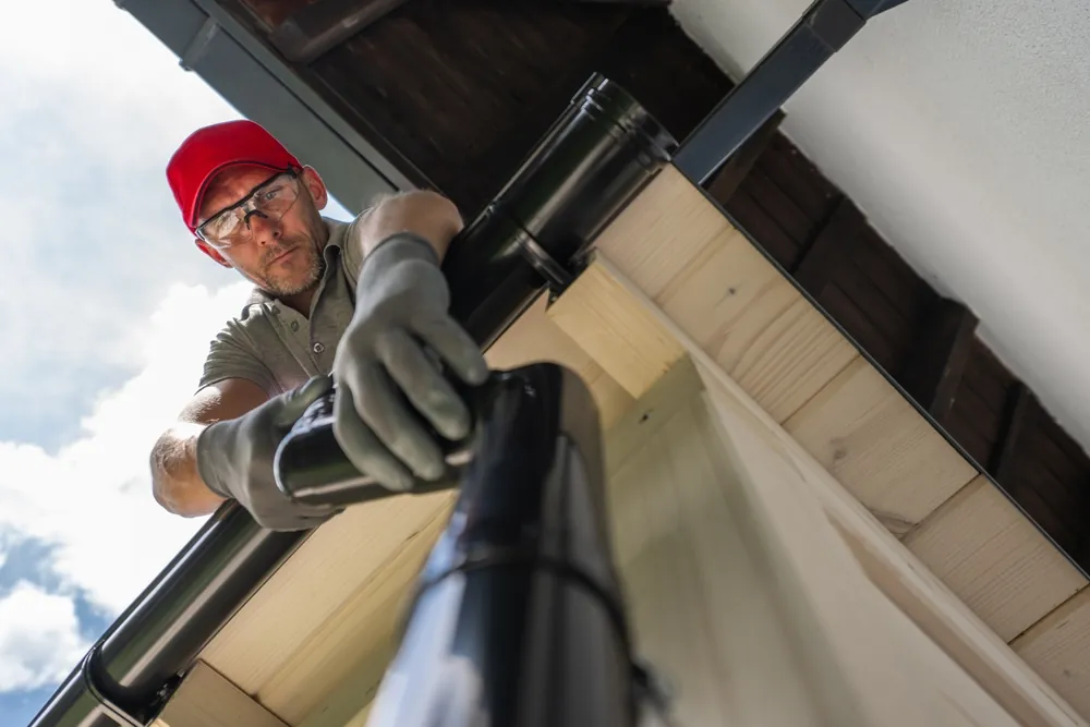 Pacific Sheet Metal expert cleaning a gutter system